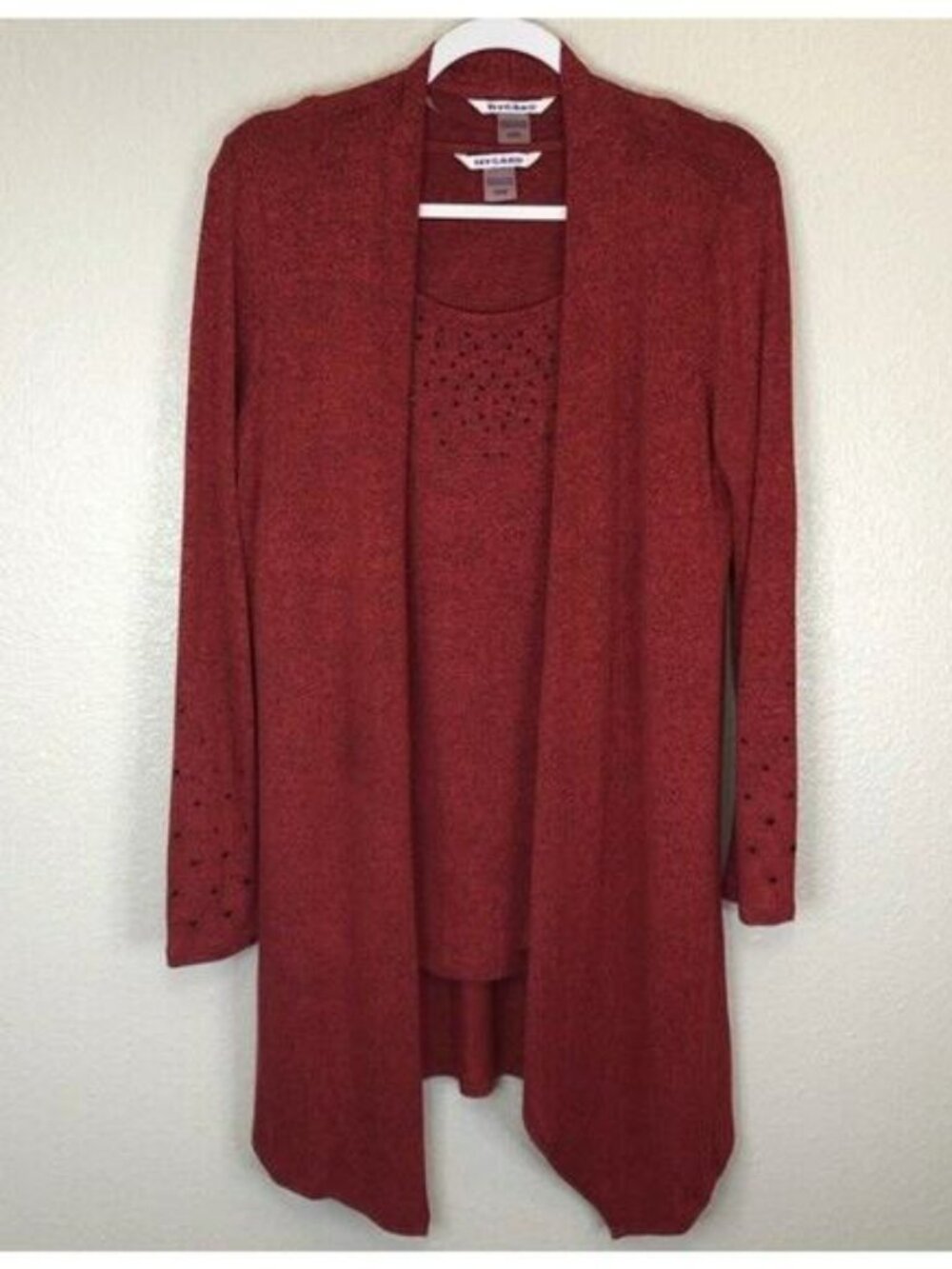 Nygard Size Medium Matching Red Long Sleeve Cardigan Shirt Blouse Top Set